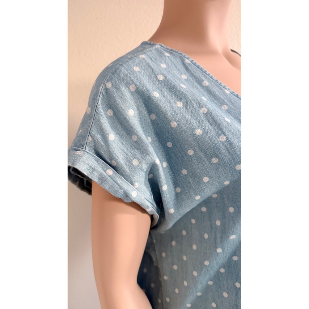 Old Navy Blue Polka Dot Chambray Button Back Shift Dress Pockets Sz L - Picture 13 of 14